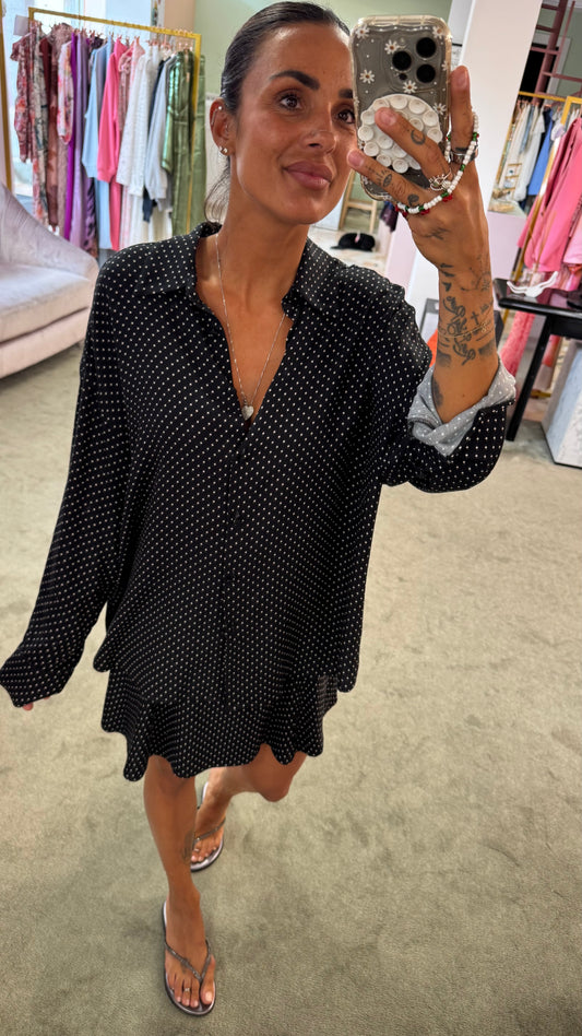 Camicia clelia MAR DE MARGARITAS nera a pois piccoli