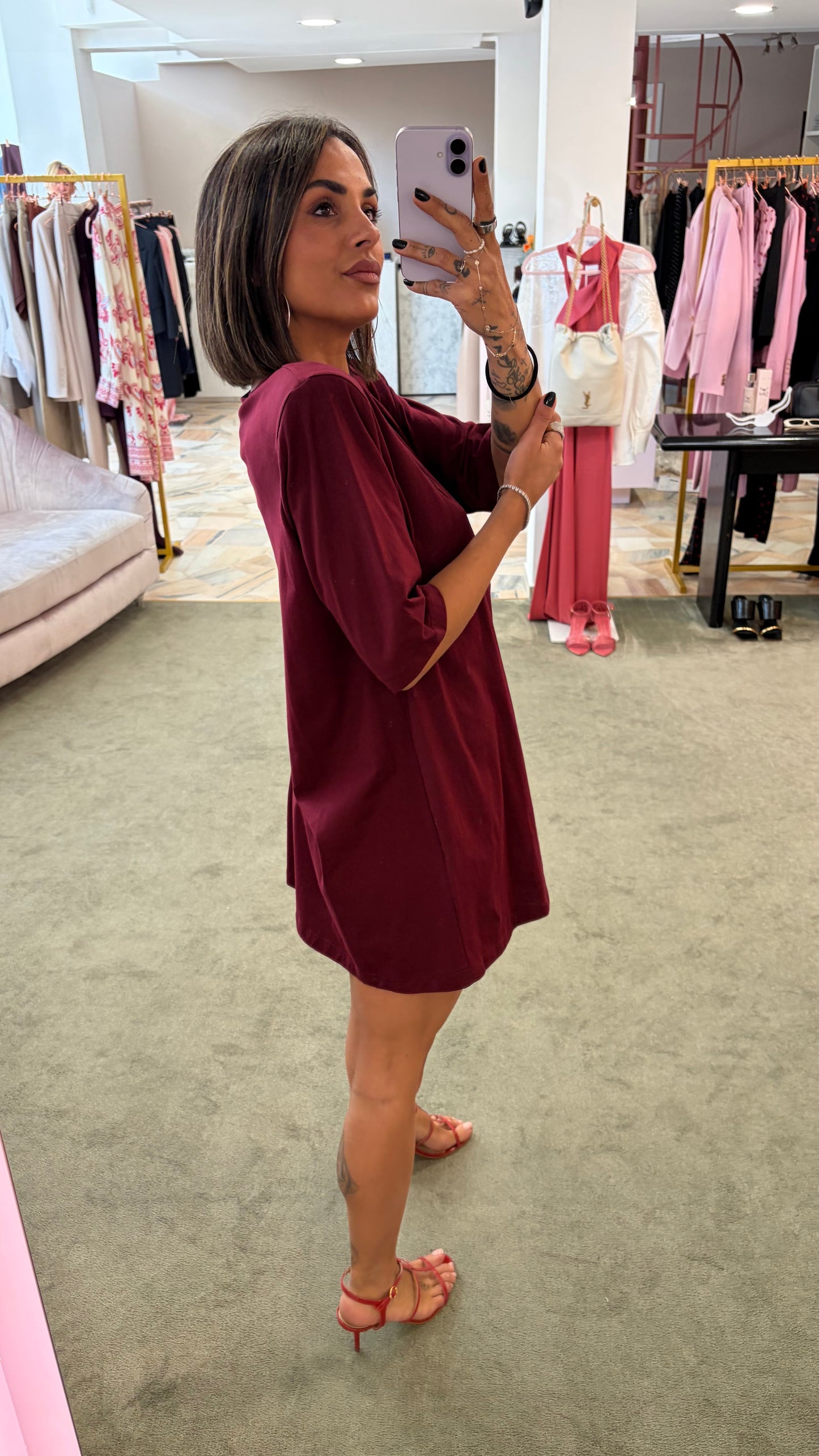 Maxi t-shirt bordeaux con spallotte ks