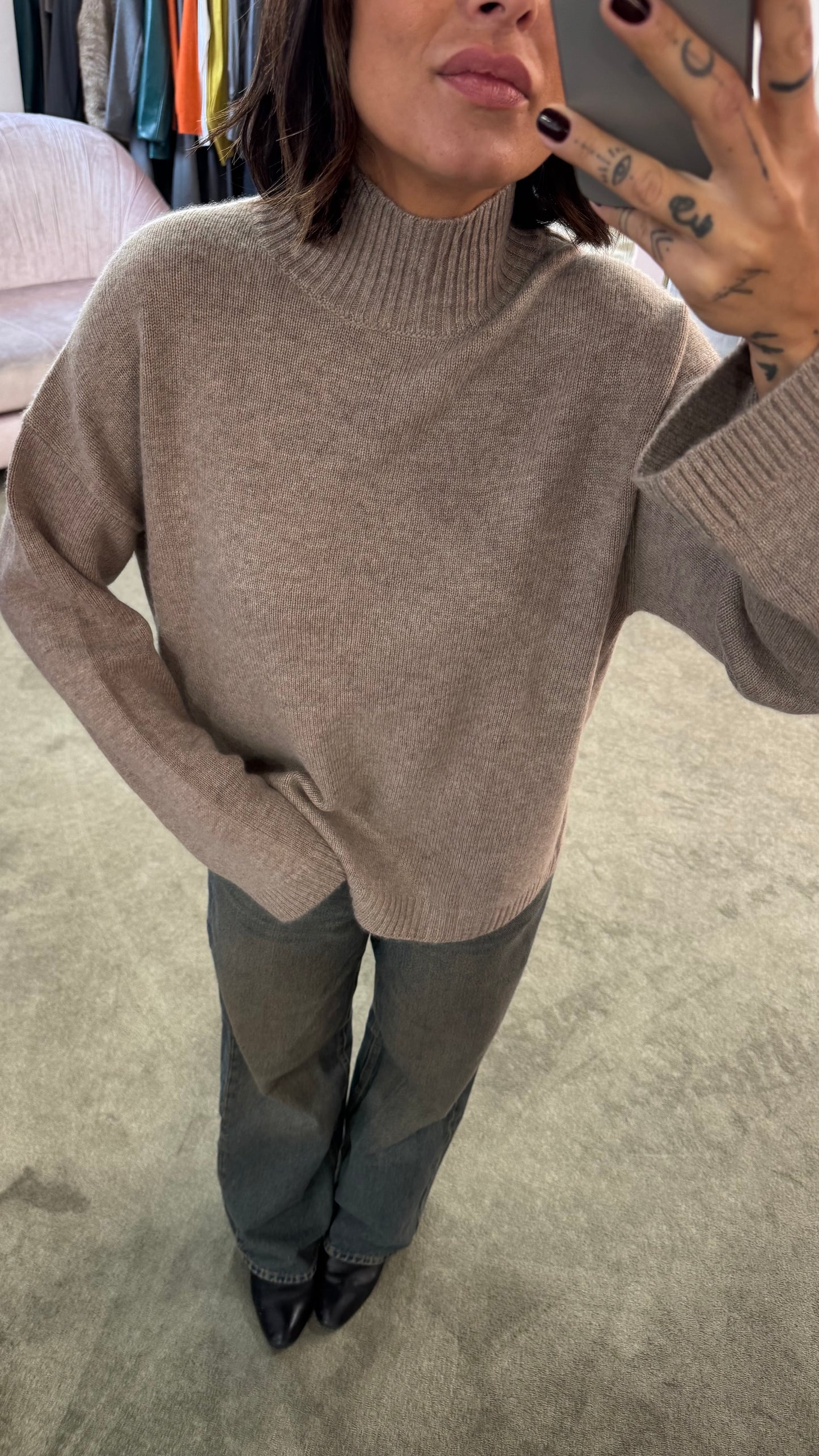 Maglione lupetto tortora melange sl