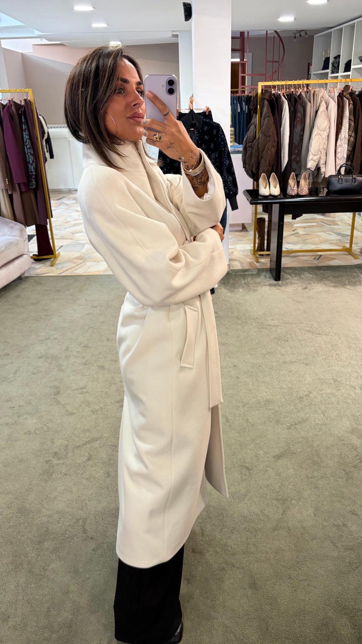 Cappotto lungo panna con cintura Actualee
