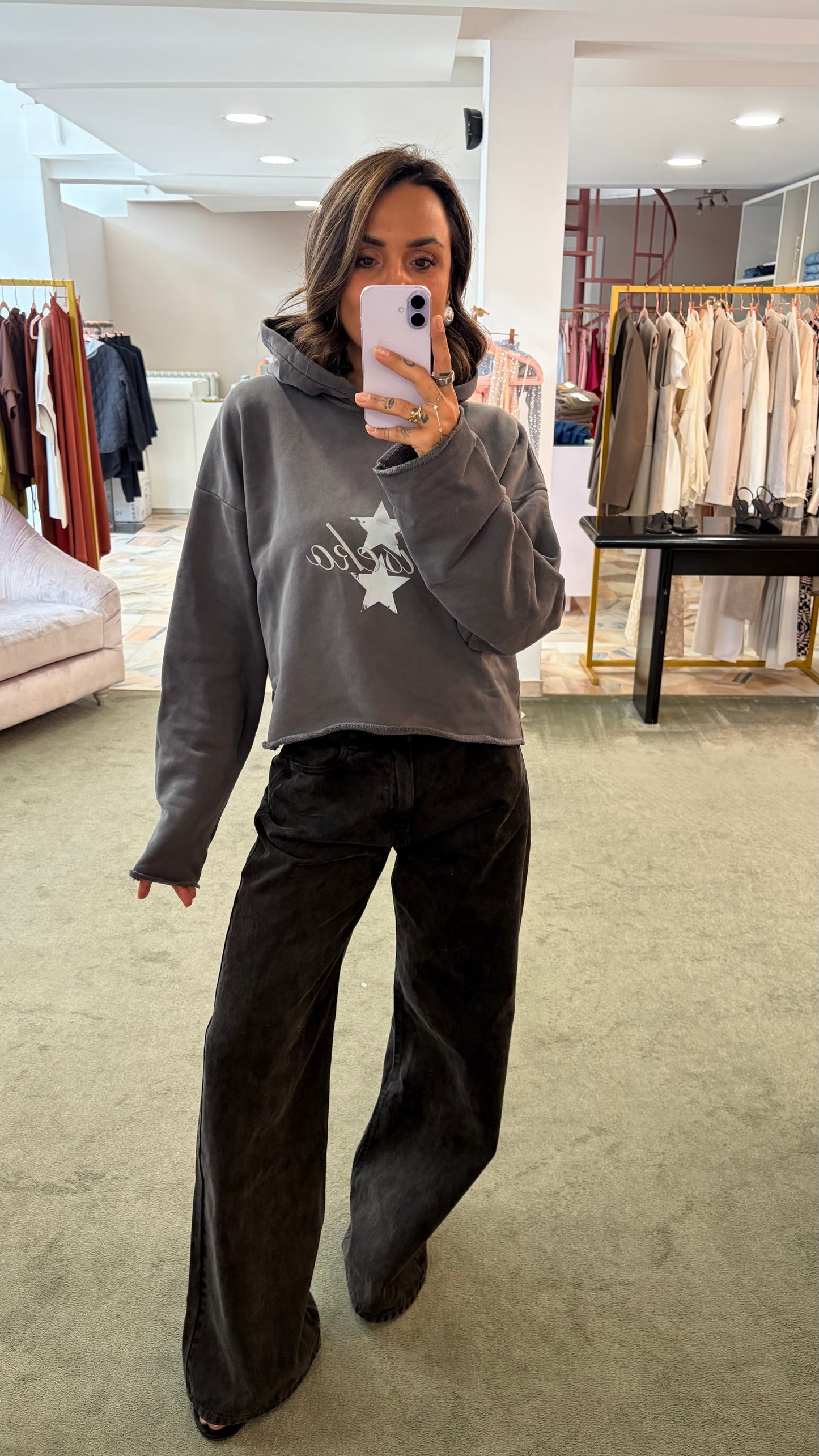 Felpa grigia con cappuccio Icon Denim