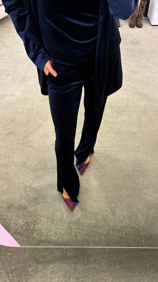 Pantaloni blu notte in velluto con spacco Don't@Me