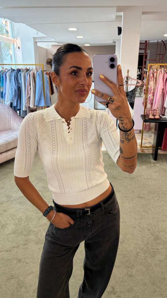 Polo bianca traforata in viscosa fr
