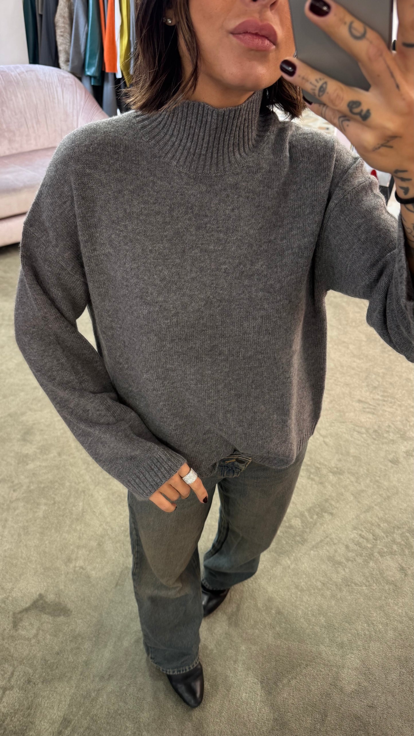 Maglione lupetto grigio melange sl