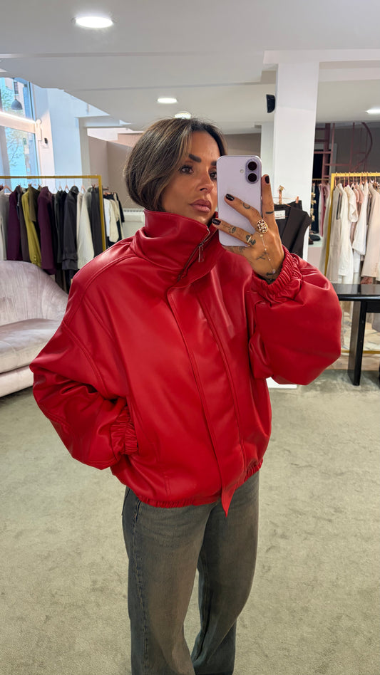 Bomber over rosso in eco pelle ks
