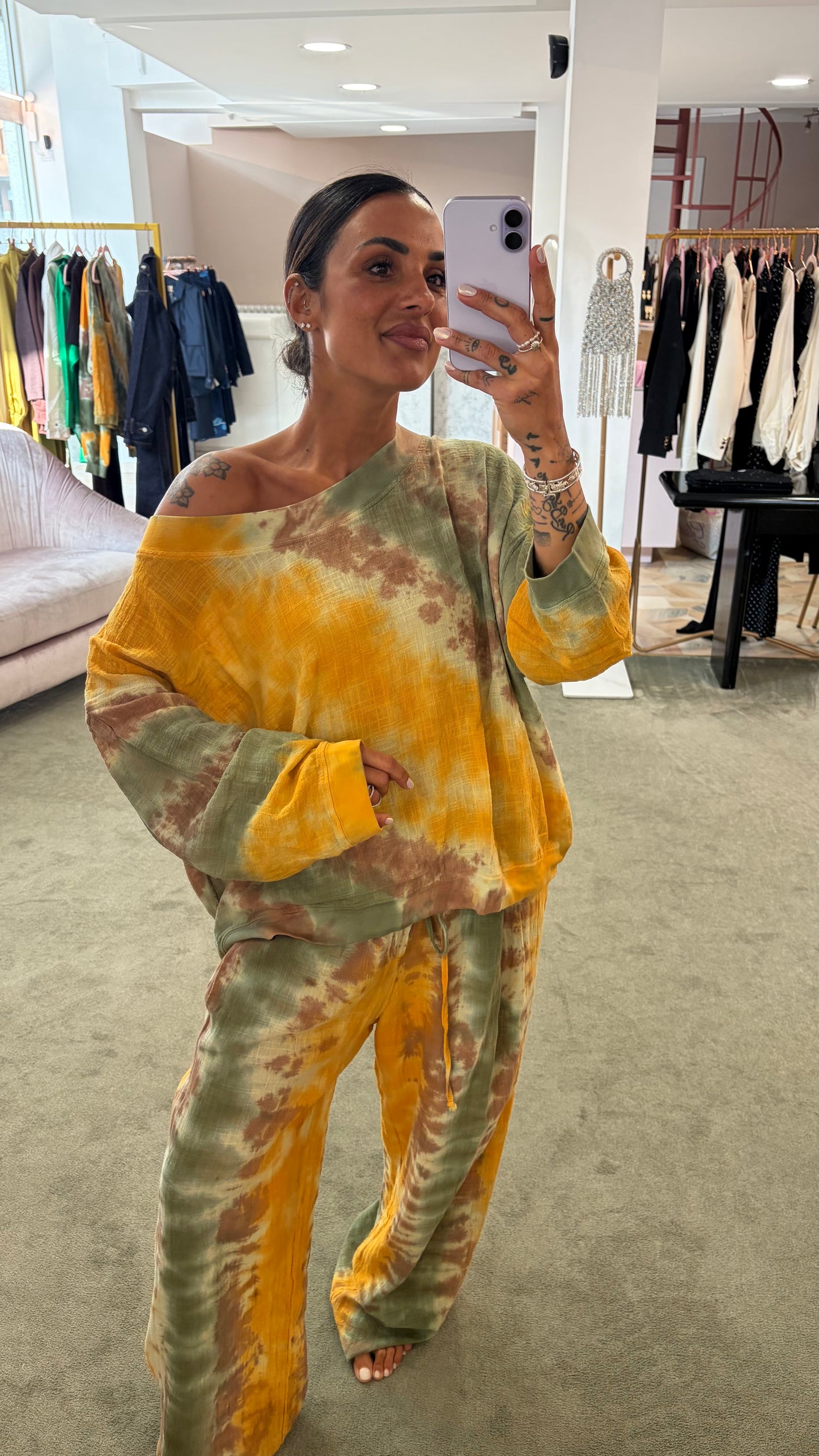 Felpa gialla verde tie-dye in garza Don't@Me