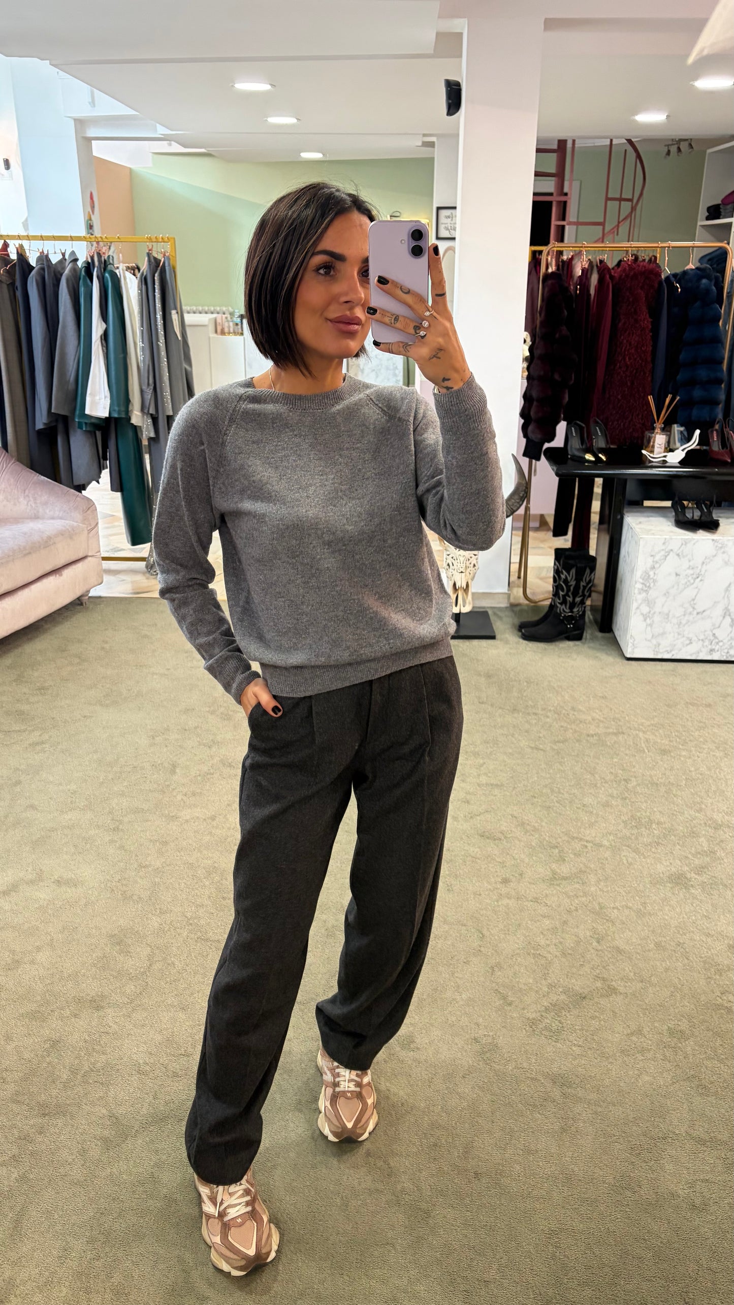 Maglione girocollo grigio manica raglan fr