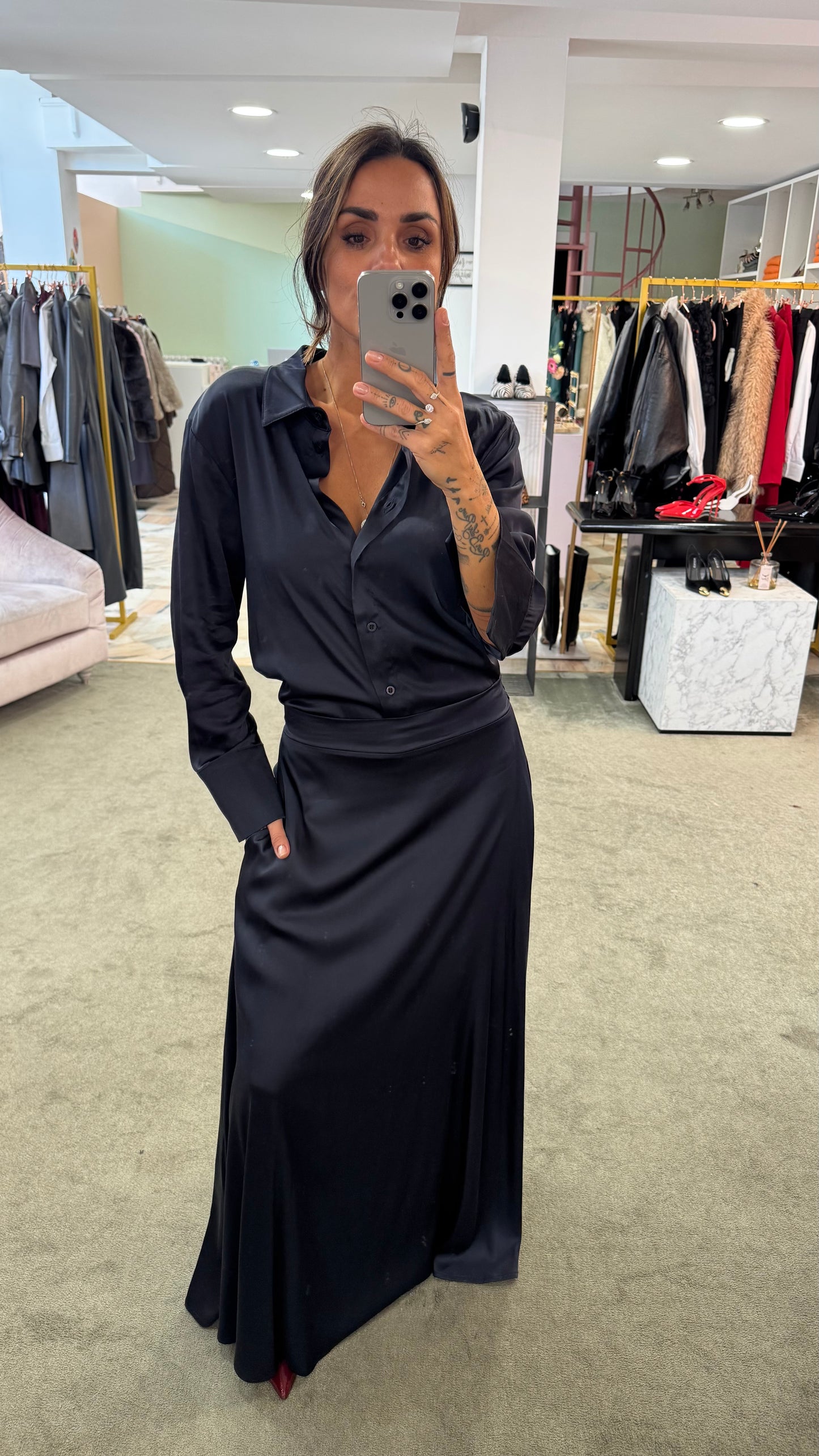 Camicia blu notte effetto satin ay