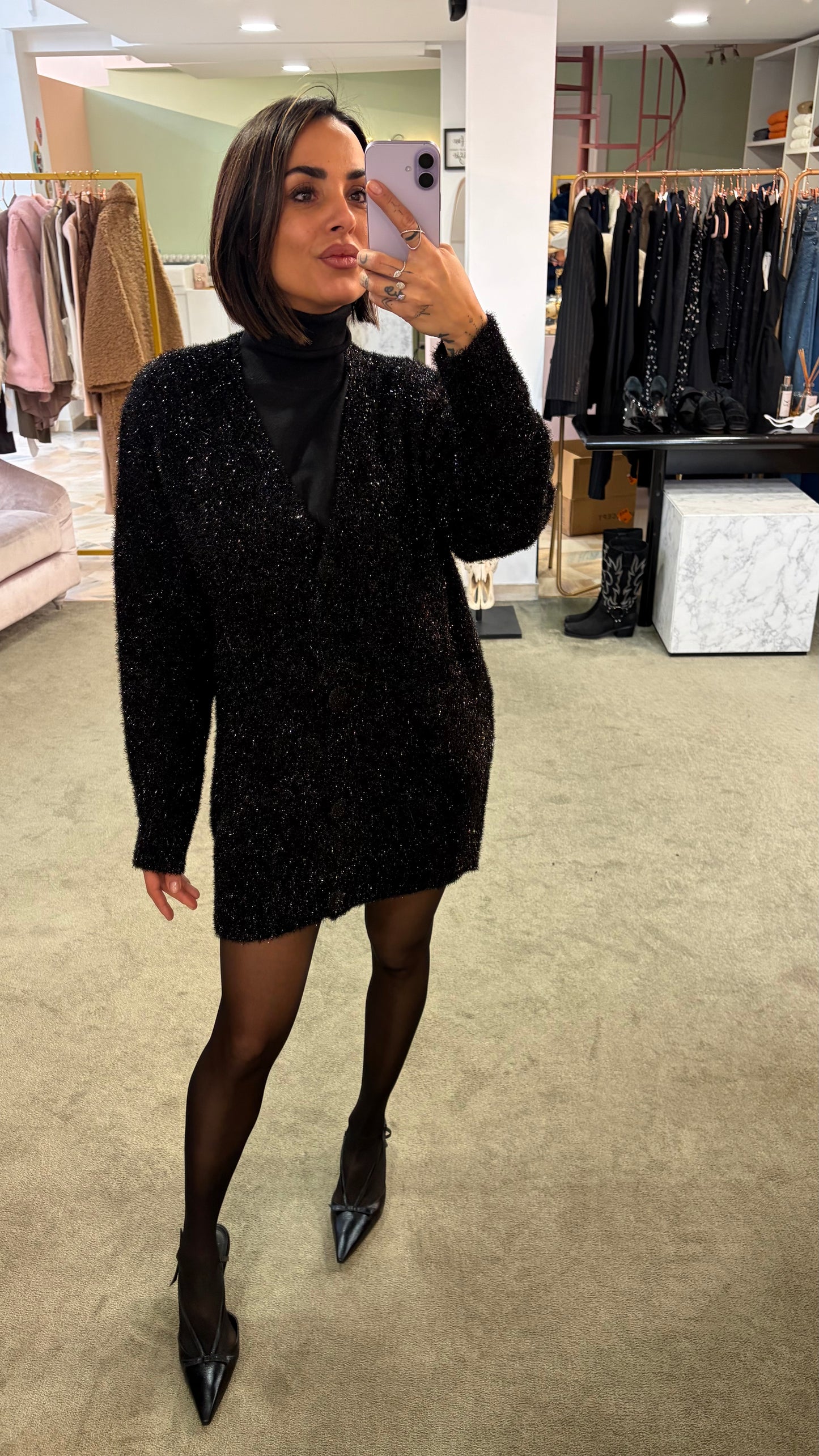 Cardigan oversize nero in lurex gl