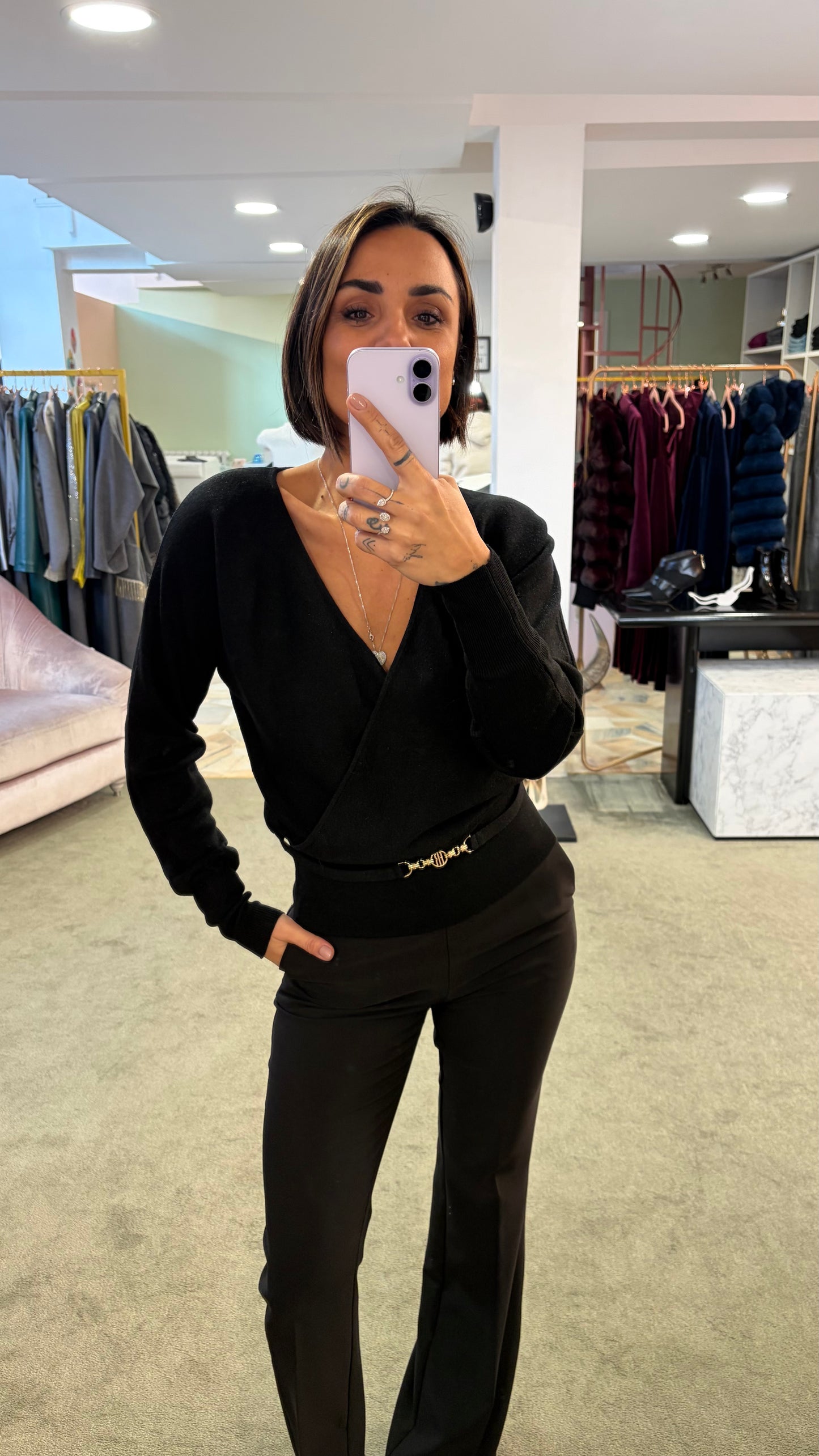 Scaldacuore nero in lurex con cinturino fr