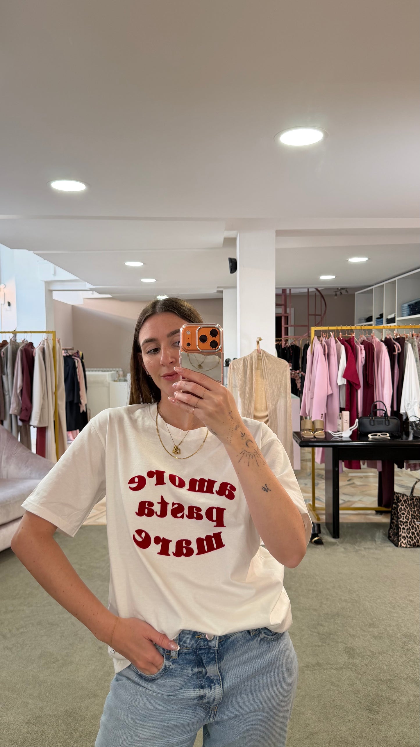T-shirt bianca amore,pasta,mare