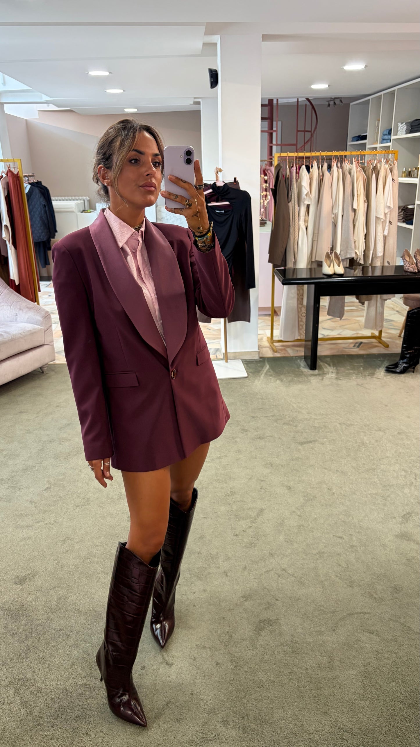 Blazer lungo bordeaux rever in raso fr