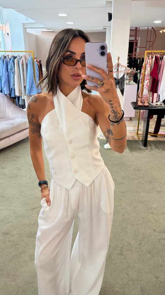 Gilet bianco incrociato in lino Hinnominate