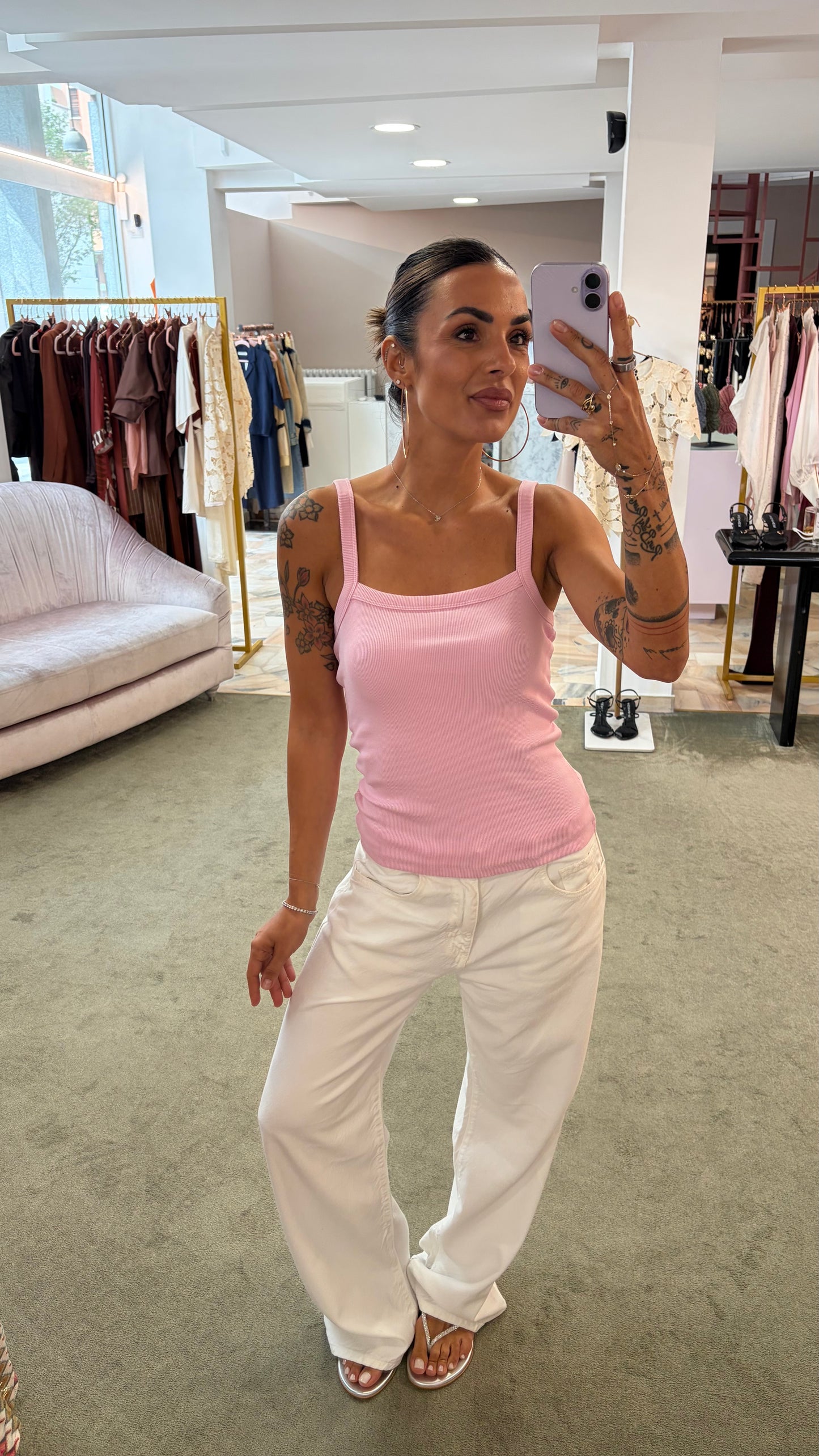 Canotta rosa baby fifi scollo dritto a costine jx