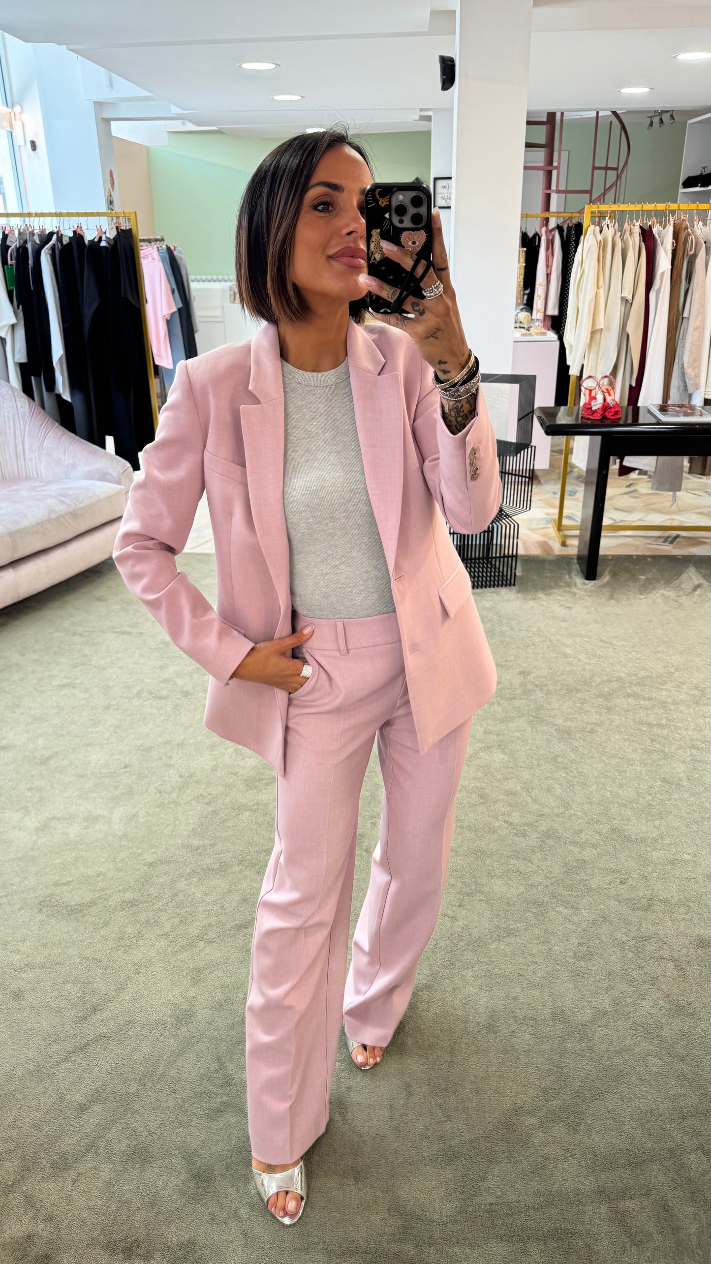 Pantaloni rosa malva melange dritto sl