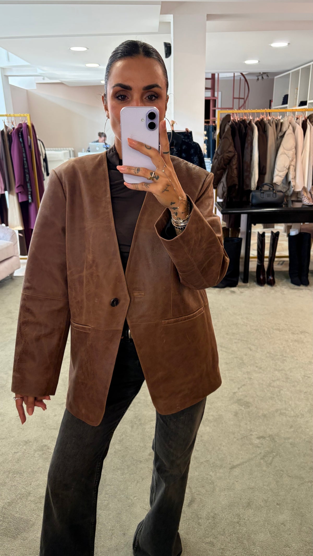Giacca nocciola in vera pelle vintage sl