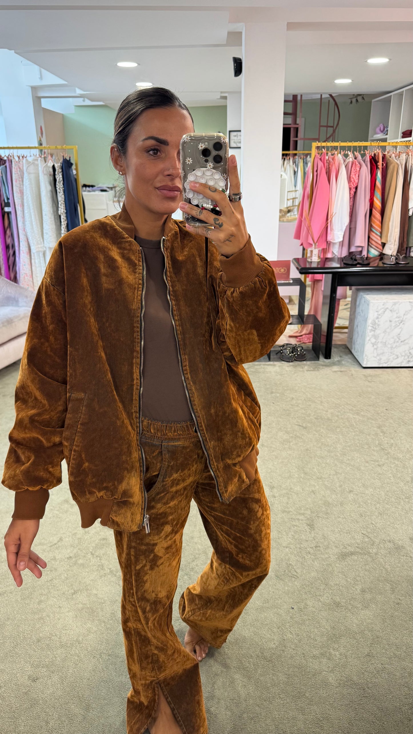 Bomber ruggine in denim floccato Don't@Me
