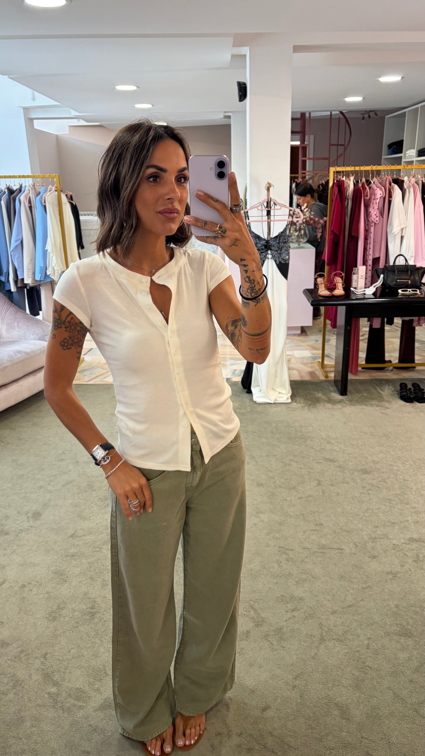 Cardigan t-shirt bianco con bottoncini gl