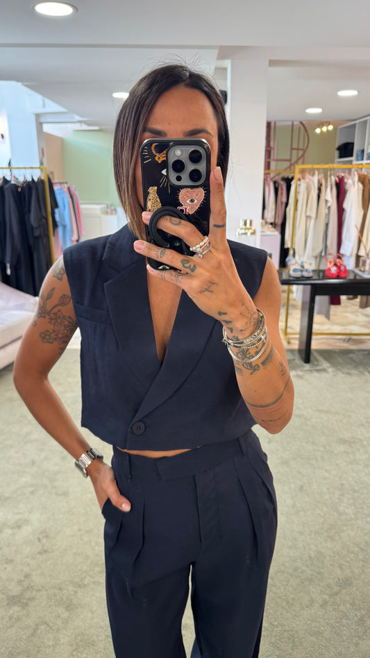 Gilet blu notte crop ay