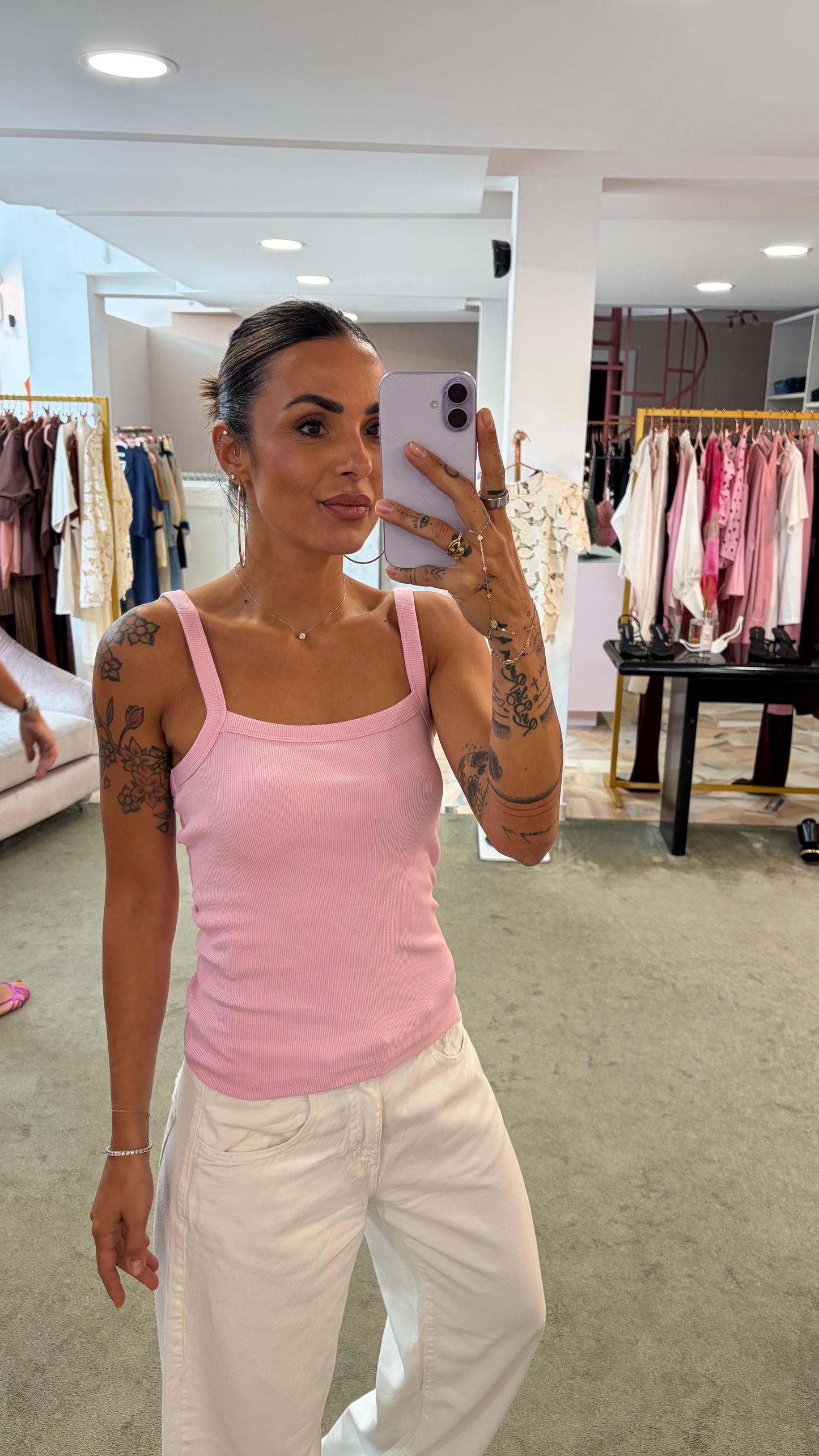 Canotta rosa baby fifi scollo dritto a costine jx