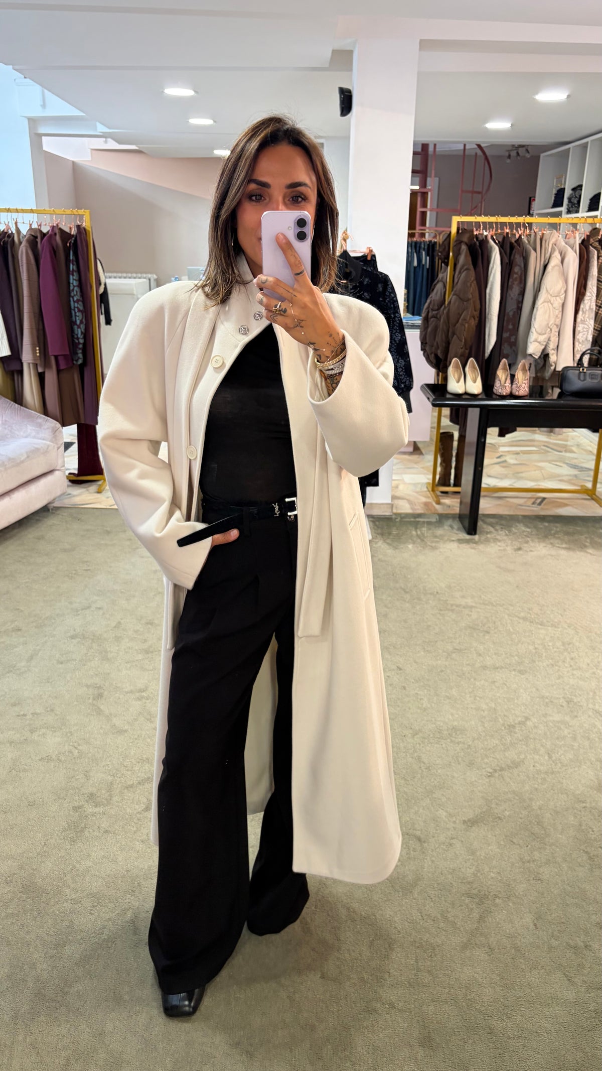 Cappotto lungo panna con cintura Actualee