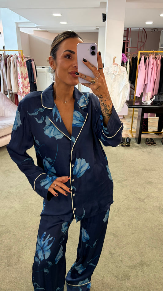 Camicia alison MAR DE MARGARITAS blu con fiori azzurri