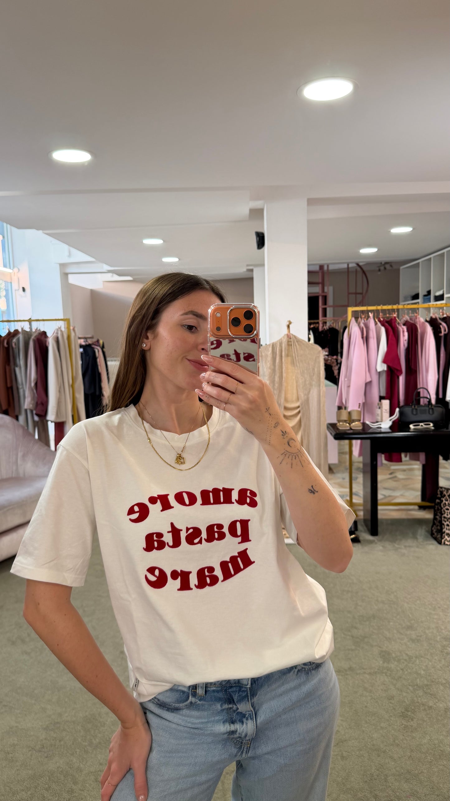 T-shirt bianca amore,pasta,mare