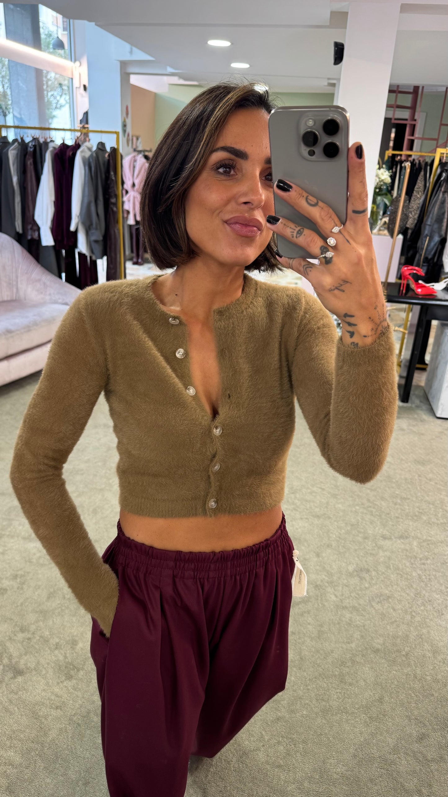 Cardigan teddy cammello crop gl