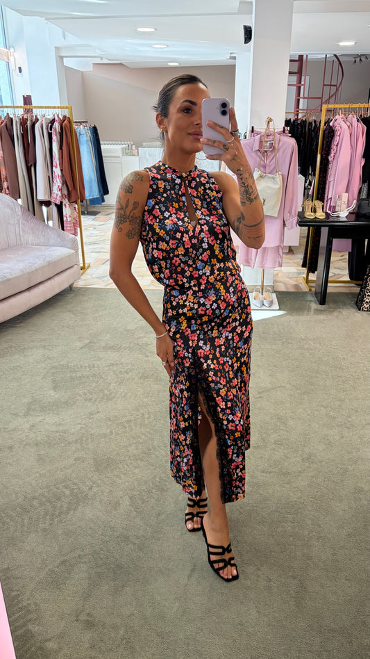 Gonna midi ivy MAR DE MARGARITAS nera con fiorellini