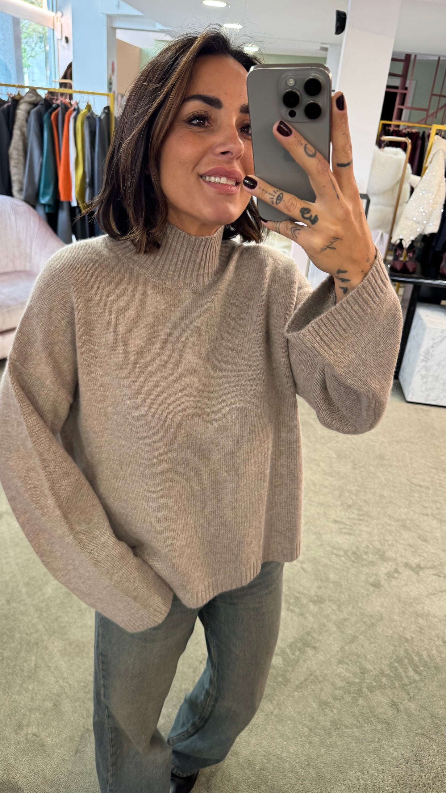 Maglione lupetto tortora melange sl