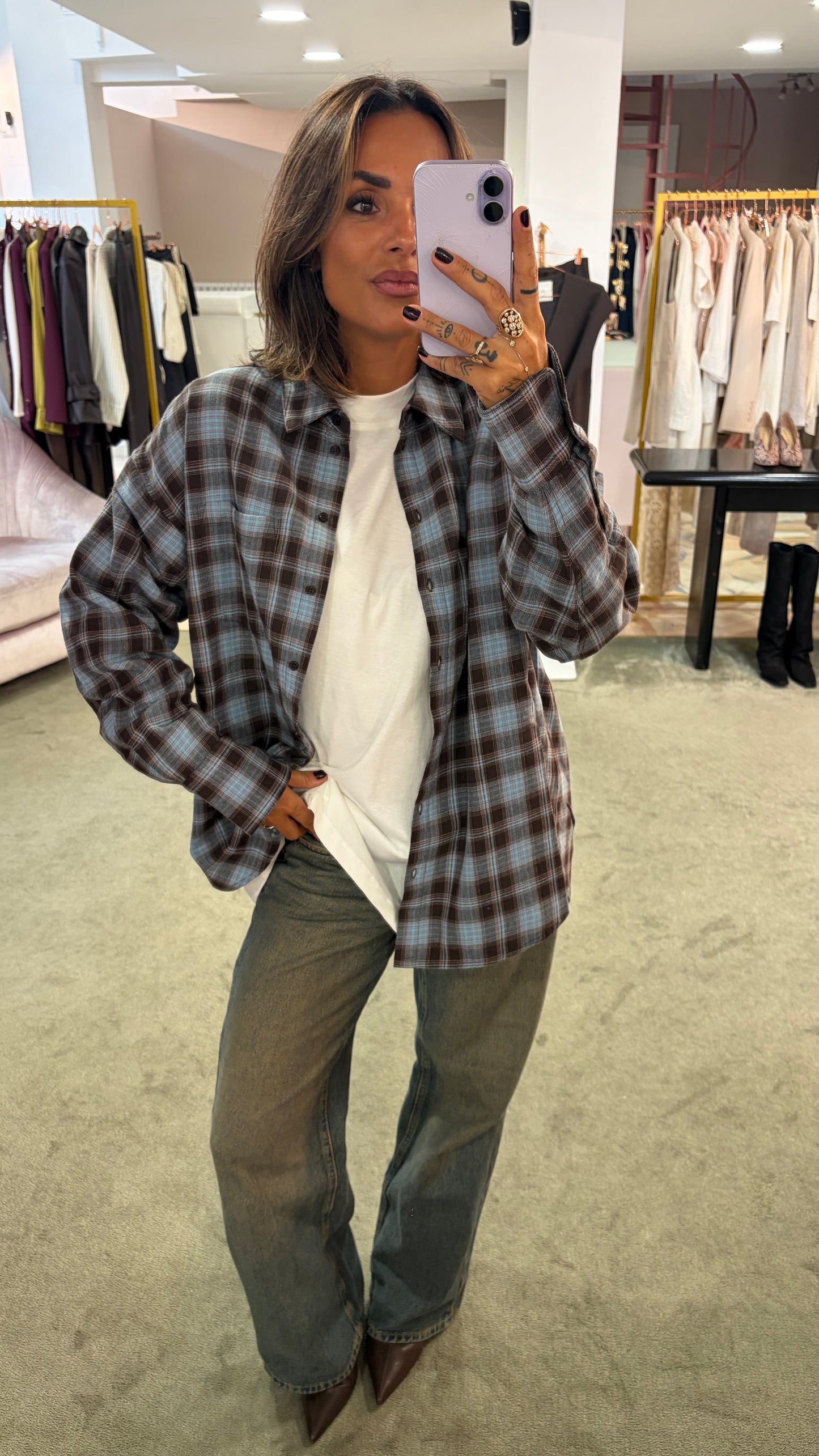 Camicia a quadri azzurra e marrone jx