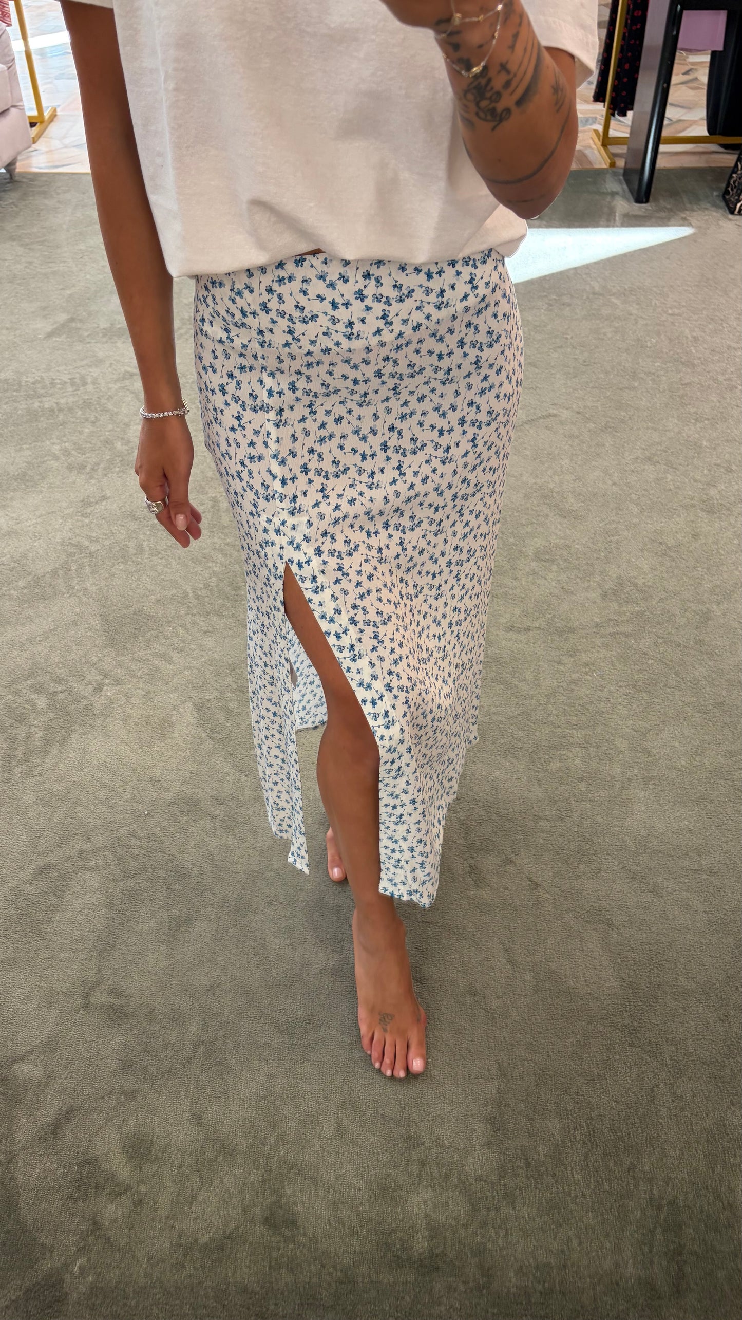 Gonna midi roxana MAR DE MARGARITAS bianca con fiorellini