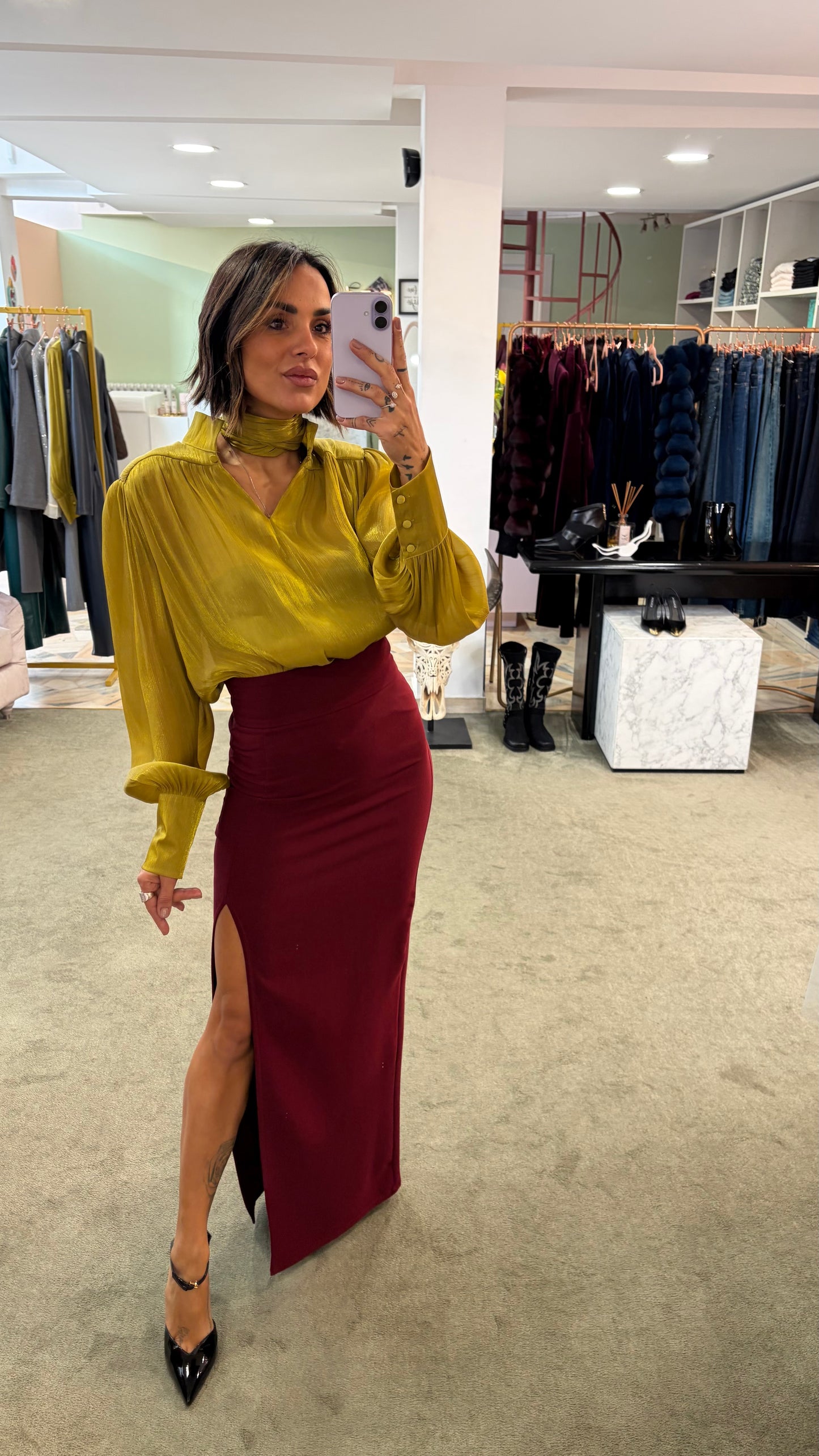 Camicia lime satin con sciarpina Actualee