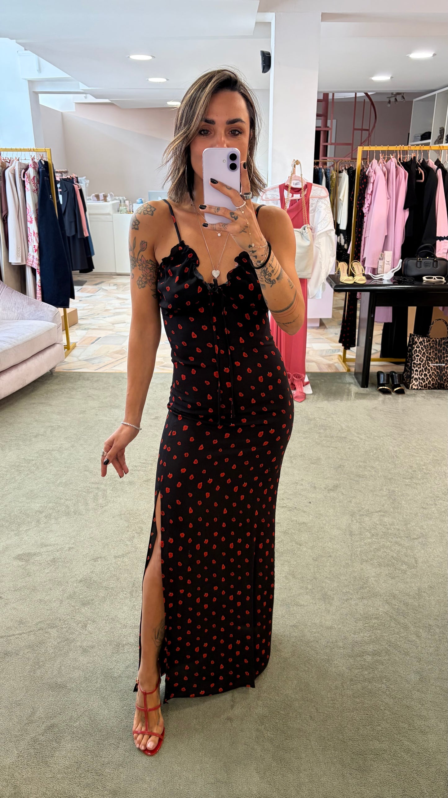 Abito riley lungo MAR DE MARGARITAS nero con rose