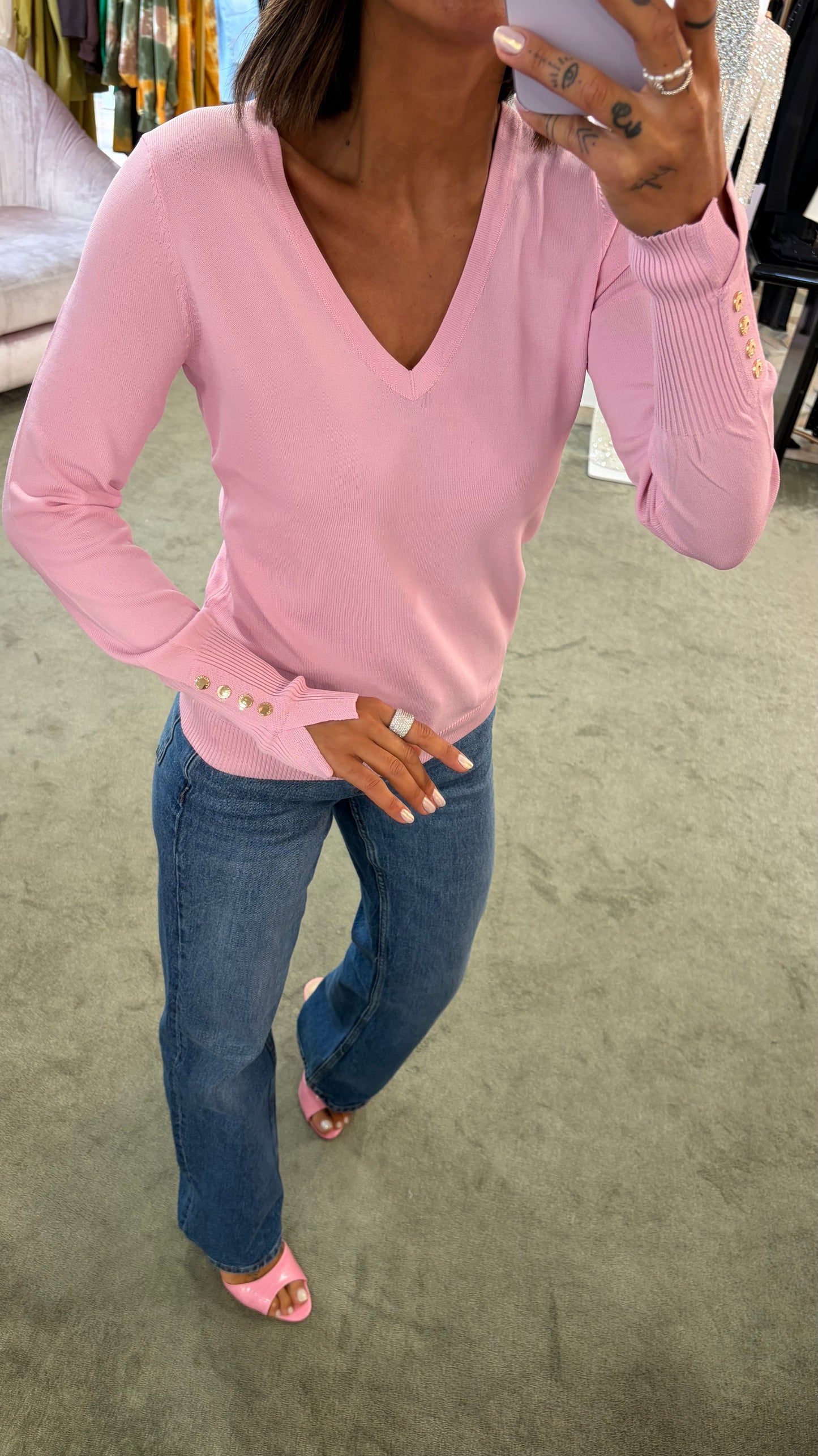 Maglione scollo a v rosa fr