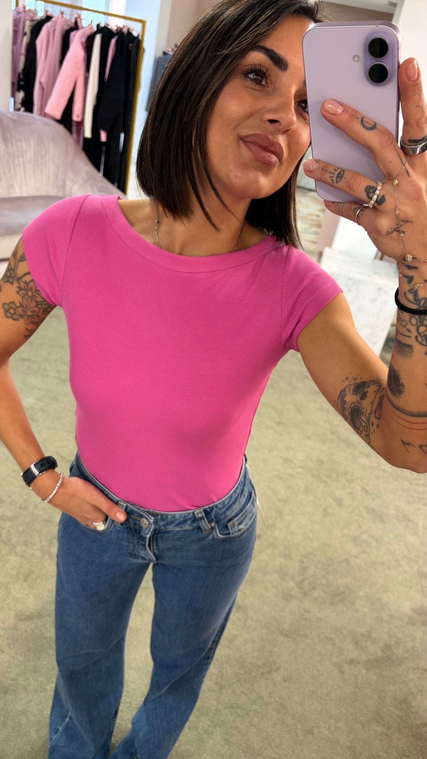 T-shirt fifi fucsia a costine jx