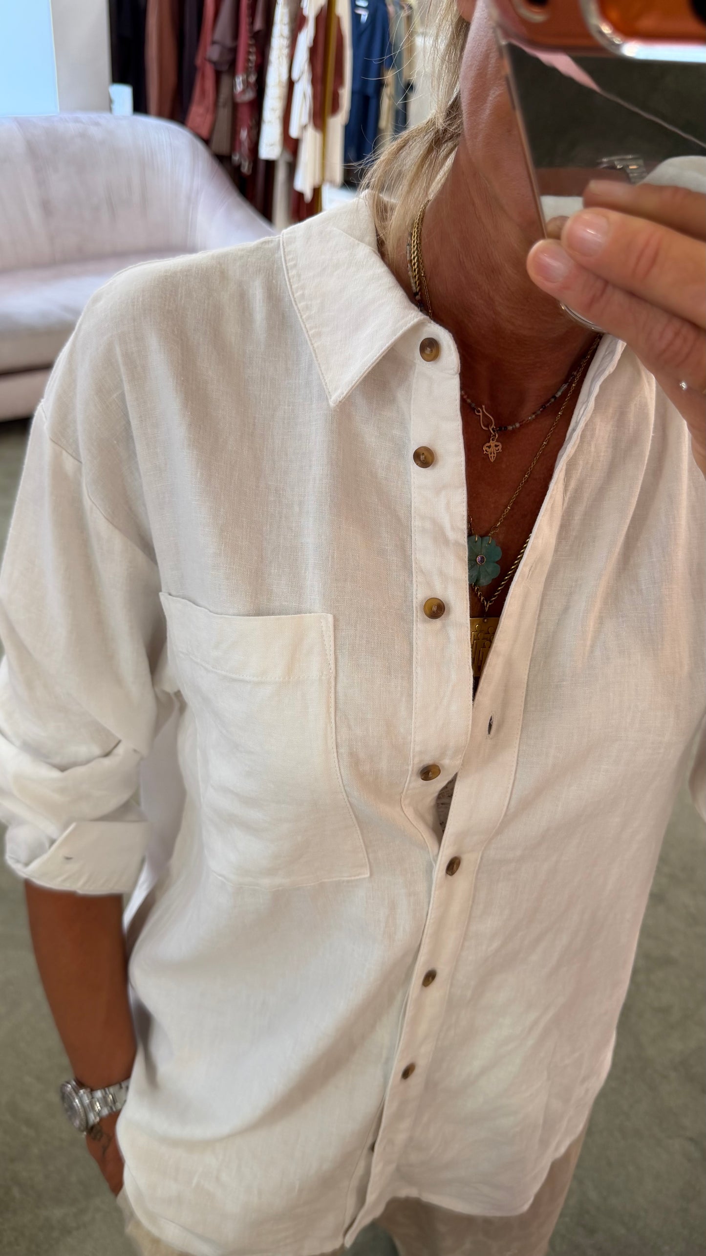 Camicia bianco latte in lino sy