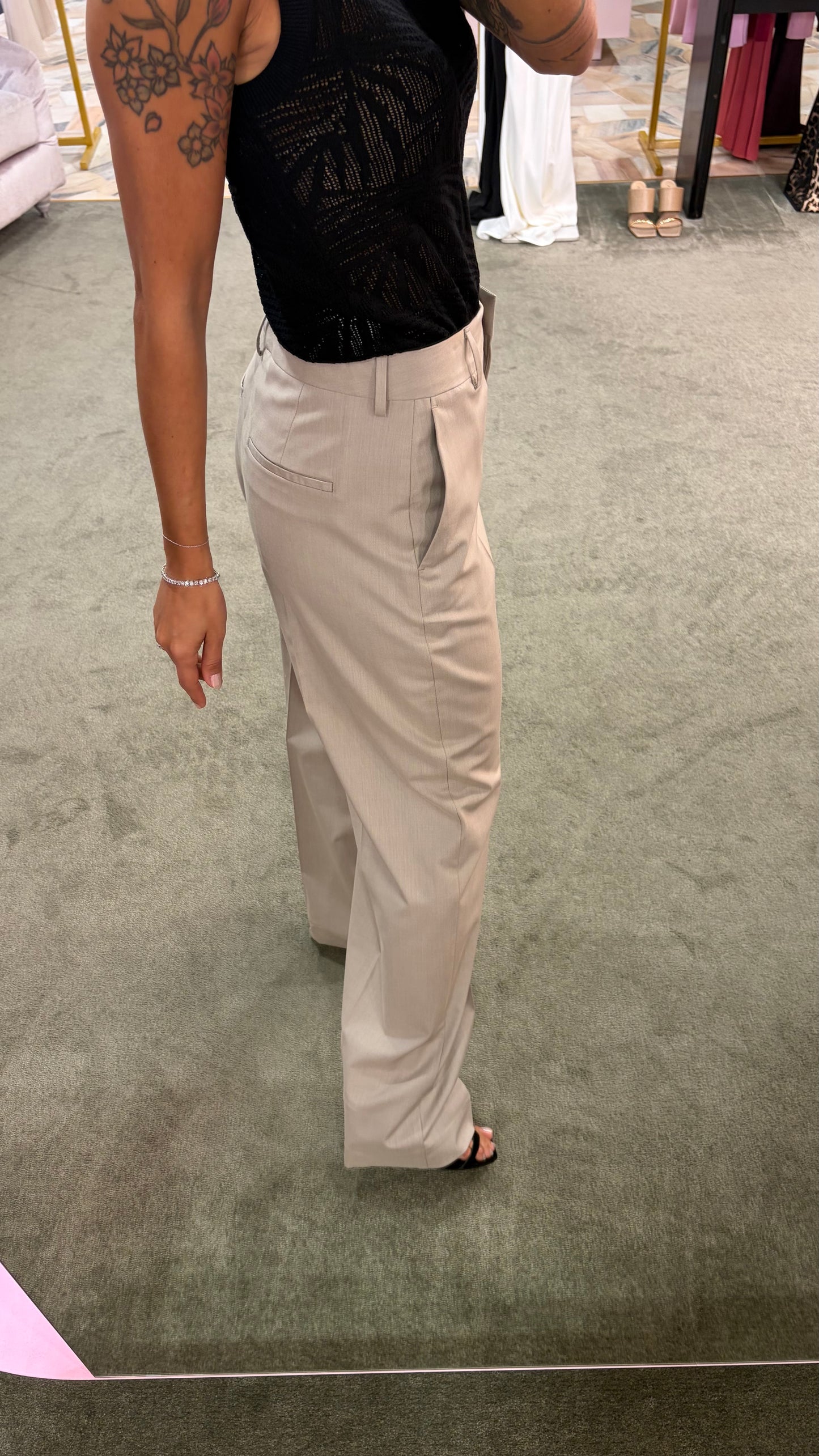 Pantaloni lisa beige melange wide leg sl