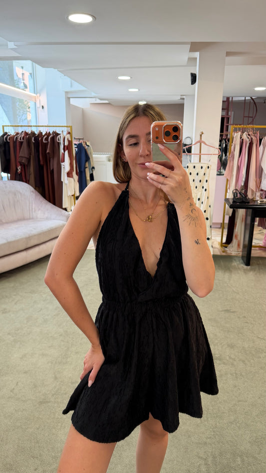 Jumpsuit nera in maglia devoree Cotazur