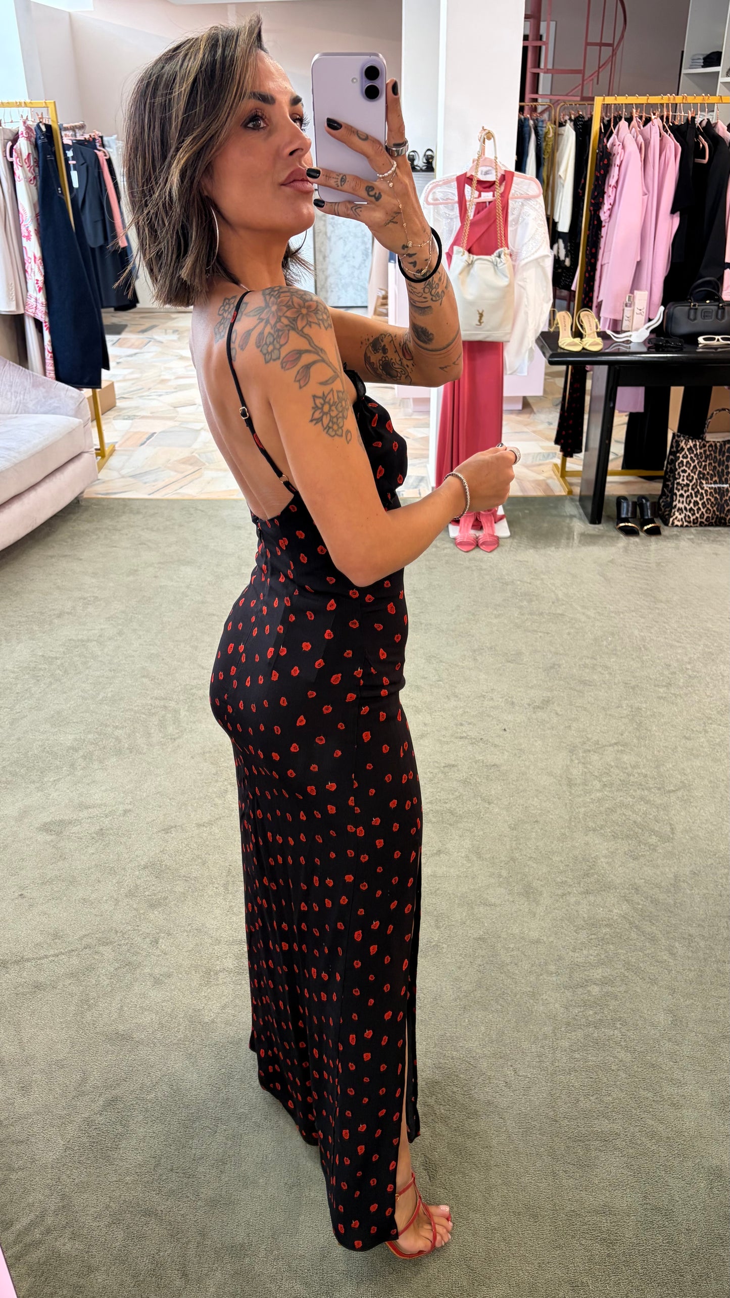 Abito riley lungo MAR DE MARGARITAS nero con rose