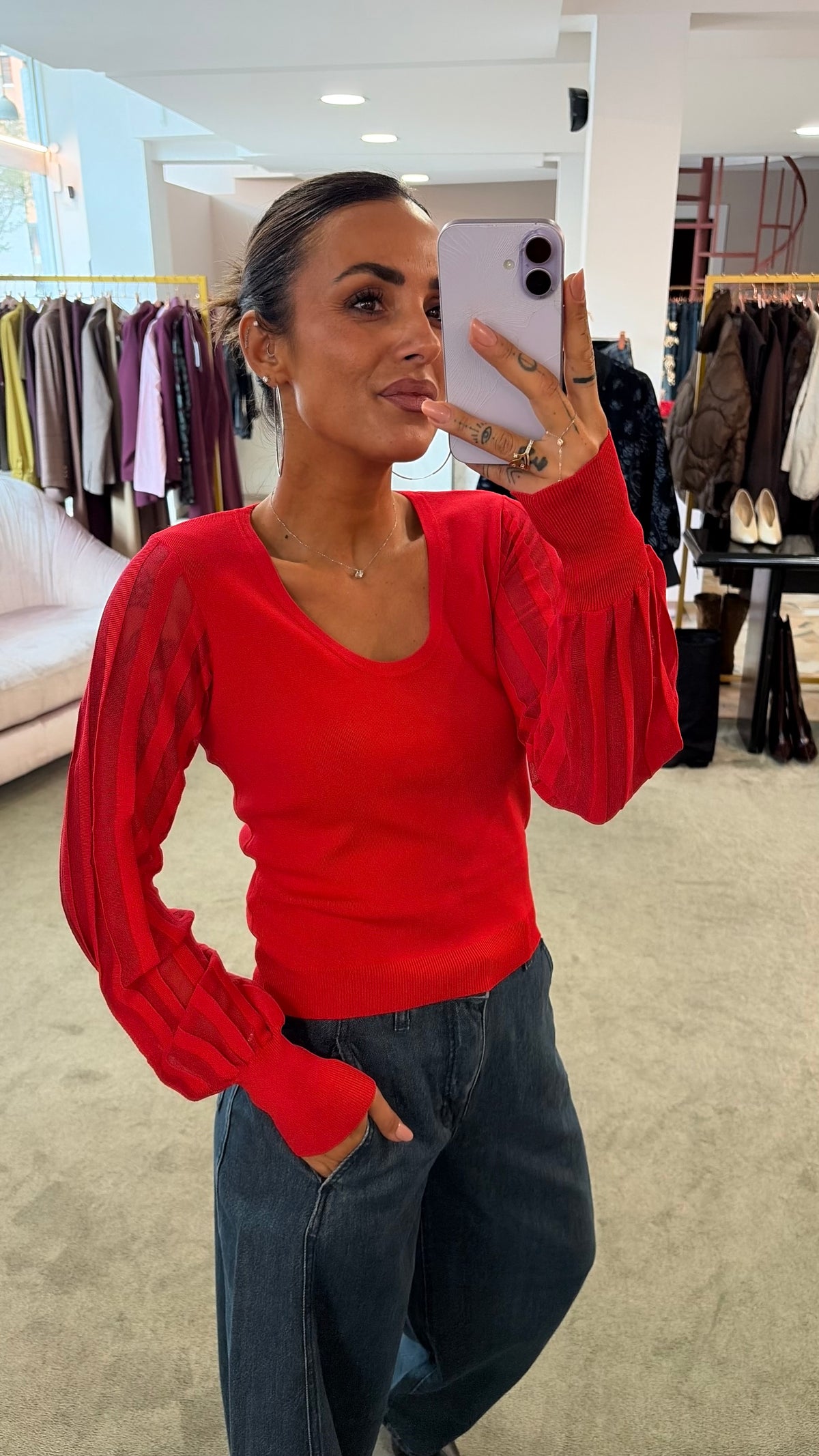 Maglia rossa girocollo maniche lunghe a righe fr