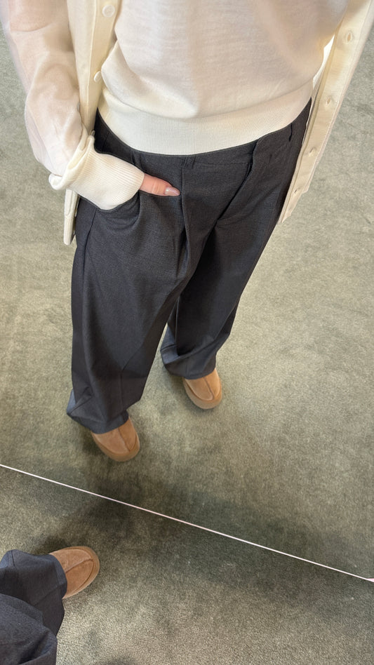 Pantaloni grigi con pences wide leg jx