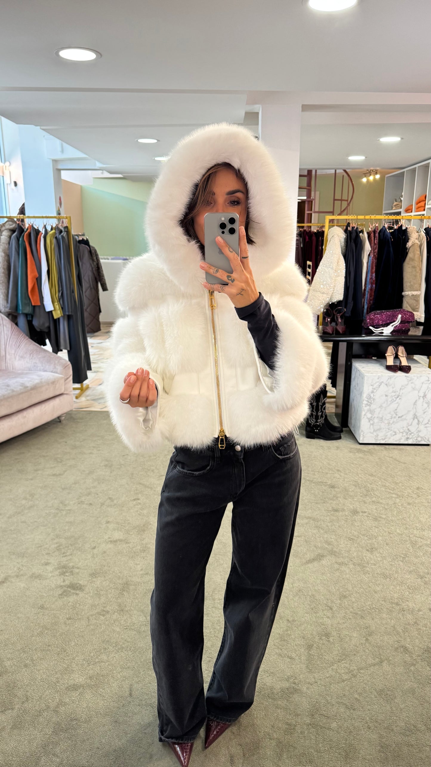 Pelliccia eco bianca luxury con cappuccio ys