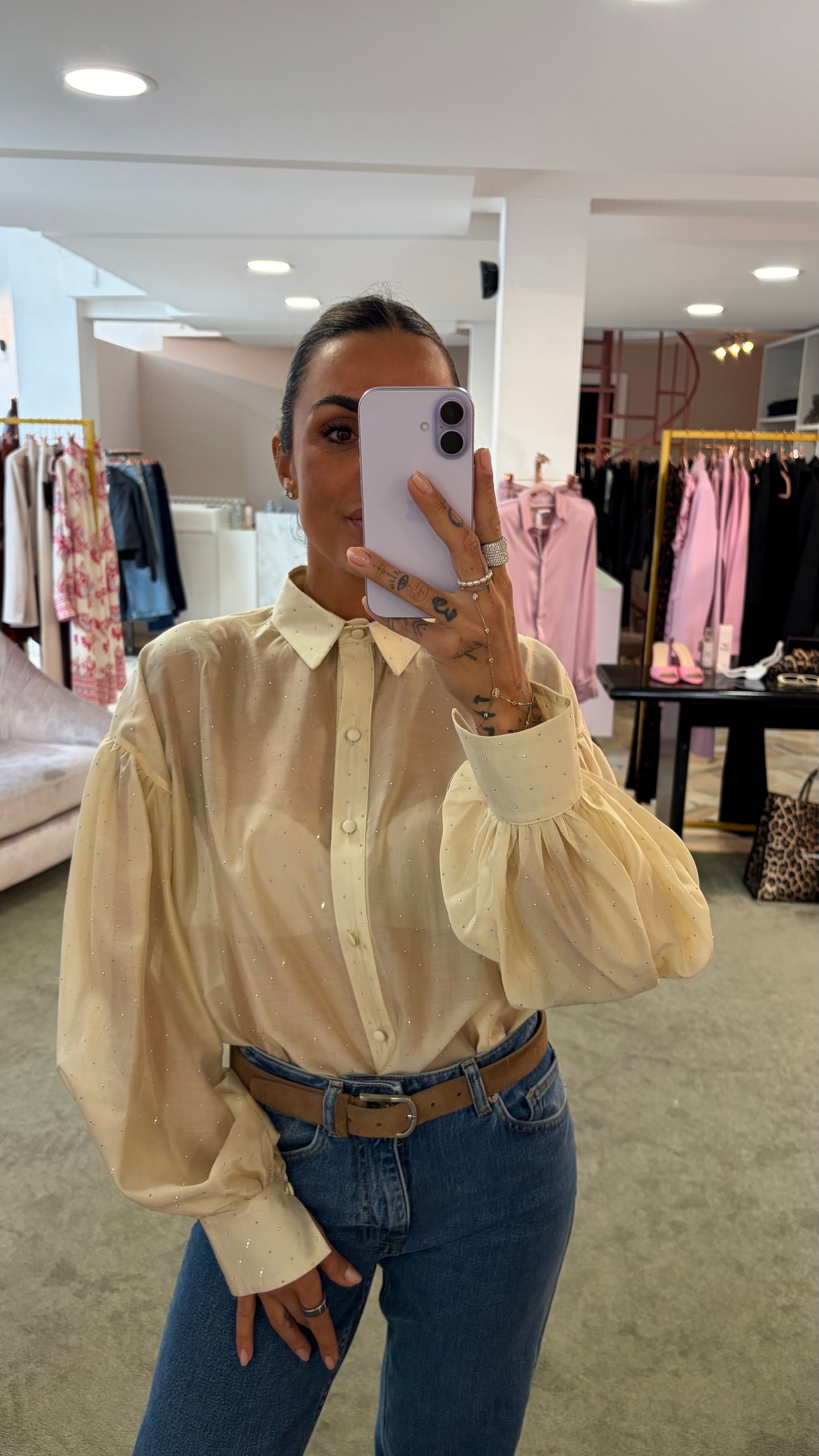 Camicia avorio  con cristalli Actualee