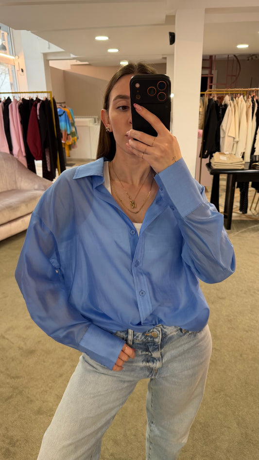 Camicia azzurra over in tencel ay