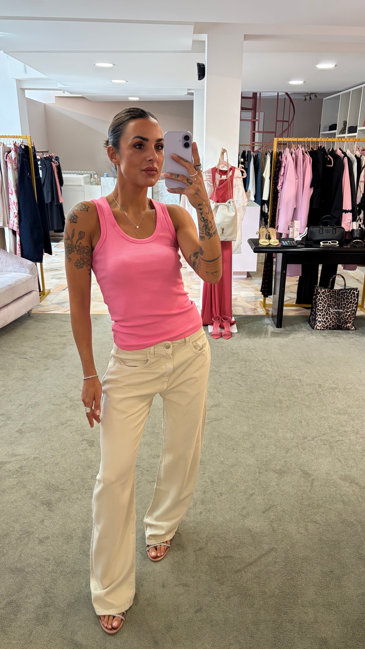 Canotta fucsia a costine scollo tondo jx