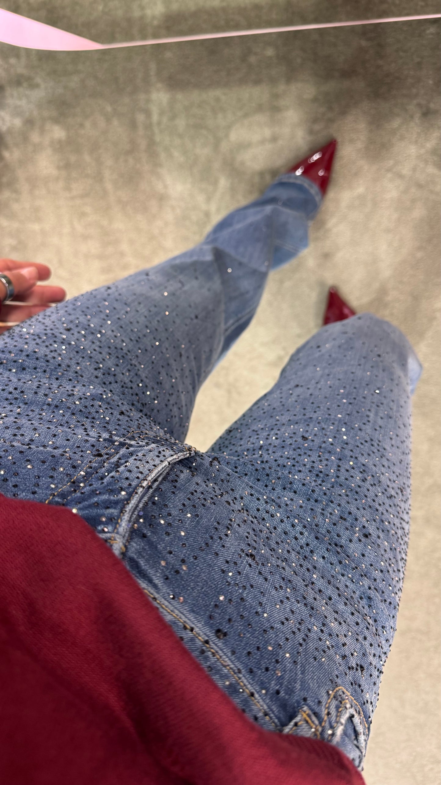 Jeans straight denim medio con cristalli fr
