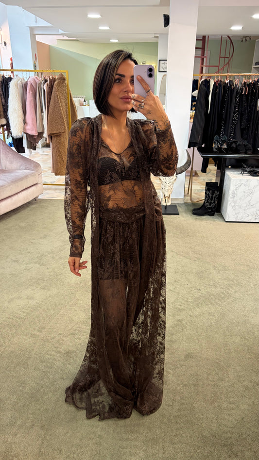 Gonna lunga marrone in pizzo con coulotte mq