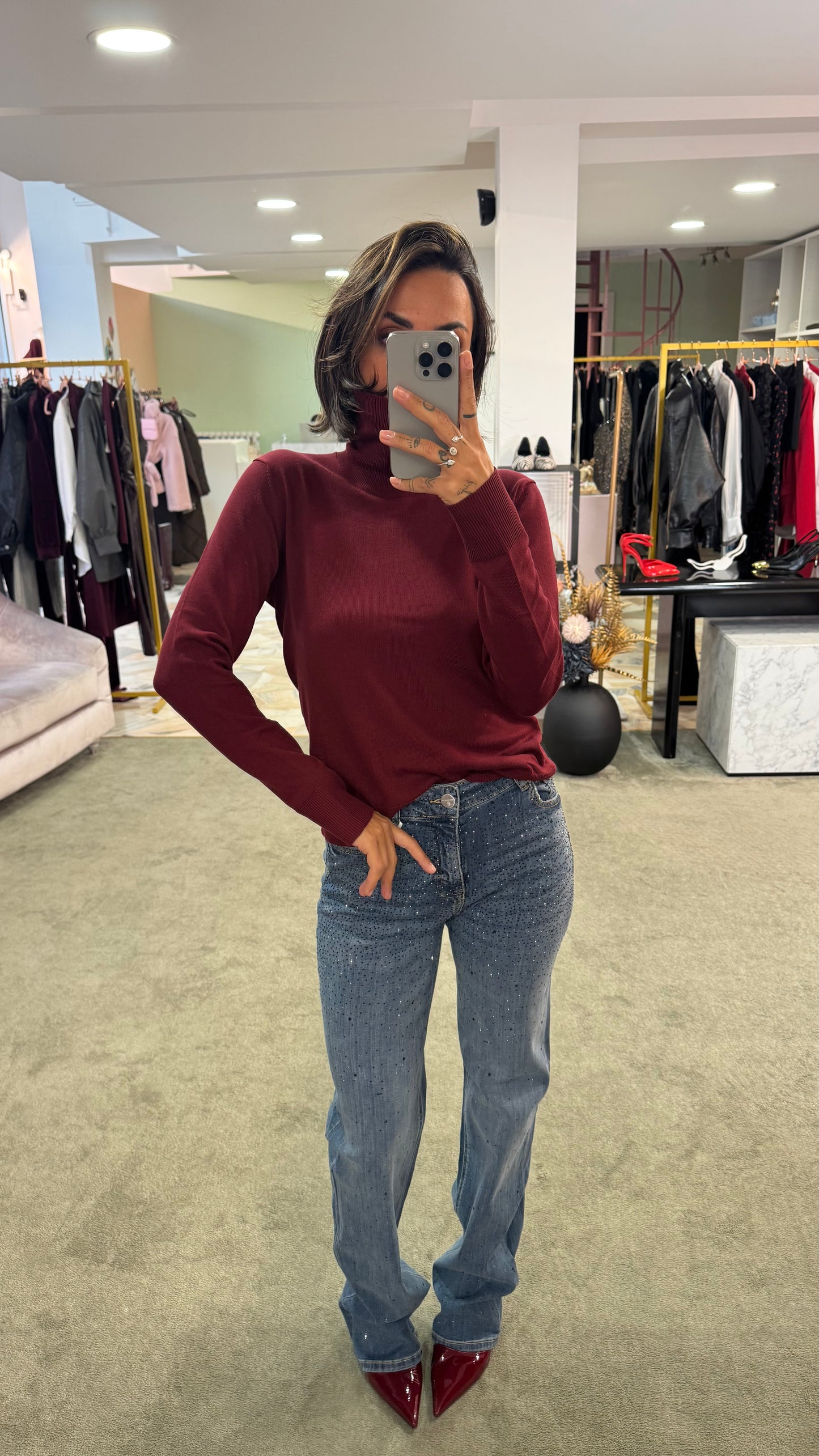 Jeans straight denim medio con cristalli fr