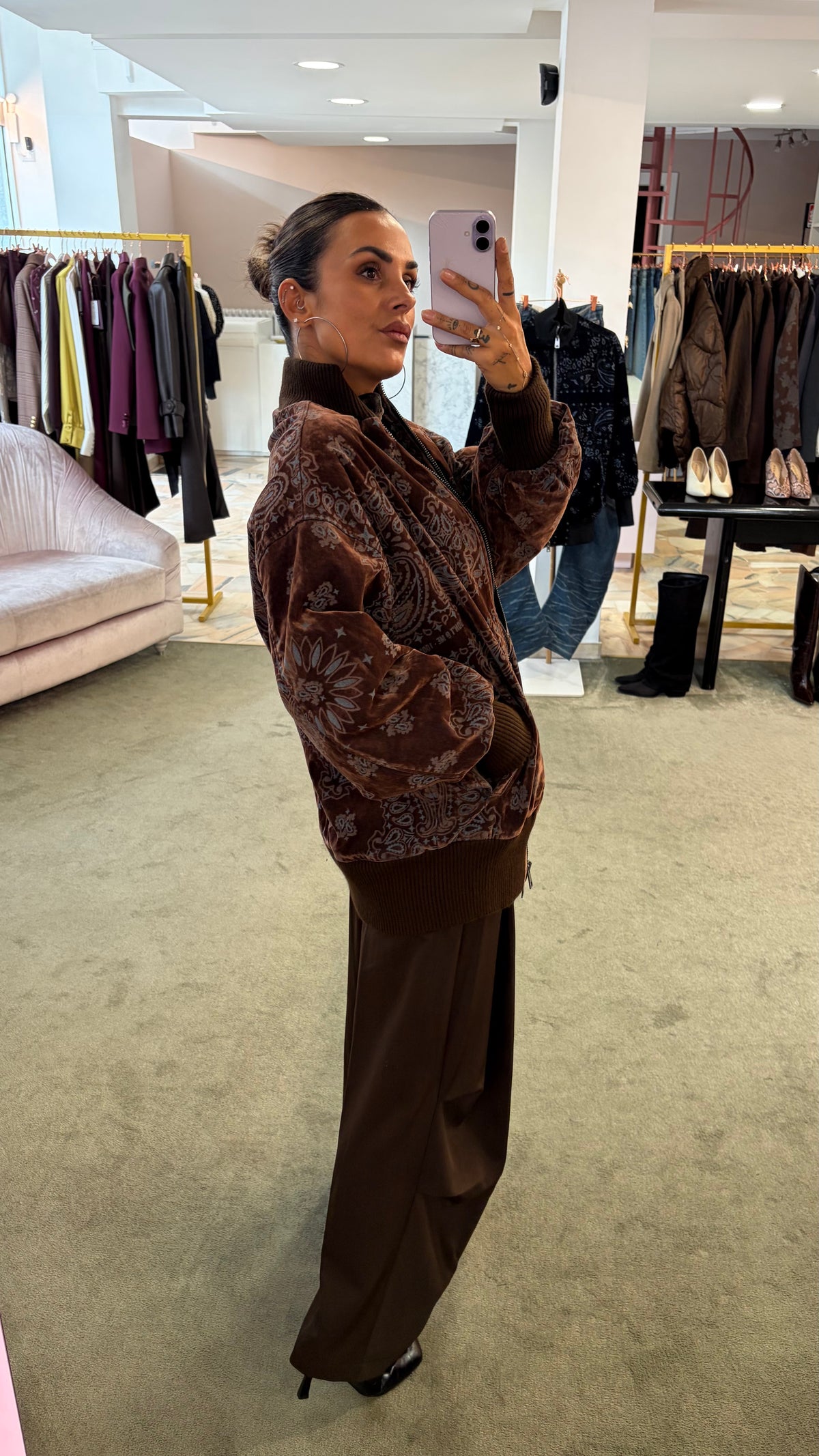 Bomber marrone bandana over in velluto floccato Don't@Me